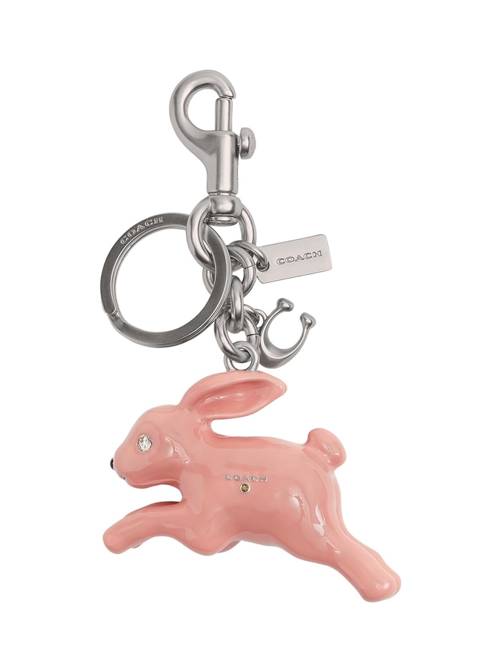 New Coach Pink Bunny Bag Charm with Silver Hardware